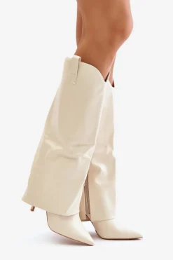 Kozaki Ocieplane|Kozaki Na Szpilce></noscript>Boto Kozaki Na Szpilce Z Wywiniętą Cholewką Jasnobeżowe Bellinna Beżowy