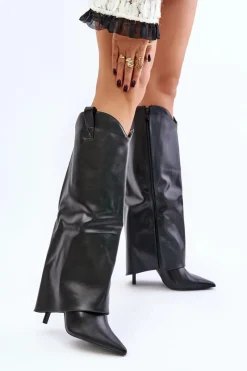 Kozaki Ocieplane|Kozaki Na Szpilce>Boto Kozaki Na Szpilce Z Wywiniętą Cholewką Czarne Bellinna
