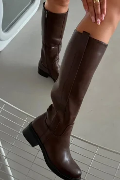 New Kozaki Oficerki Damskie Na Niskim Obcasie Ocieplane Brązowe Averna Damskie Kozaki Przed Kolano|Kozaki Na Obcasie