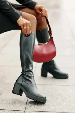 Kozaki Ocieplane|Kozaki Na Słupku>Buty damskie Vinceza Kozaki Przed Kolano Eko Skórzane Na Słupku Vinceza 58332 Czarne Czarny