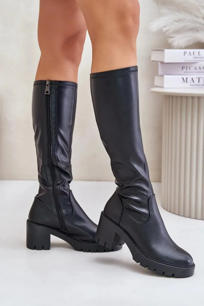 Kozaki Ocieplane|Kozaki Na Słupku>Buty damskie Vinceza Kozaki Przed Kolano Eko Skórzane Na Słupku Vinceza 58332 Czarne Czarny