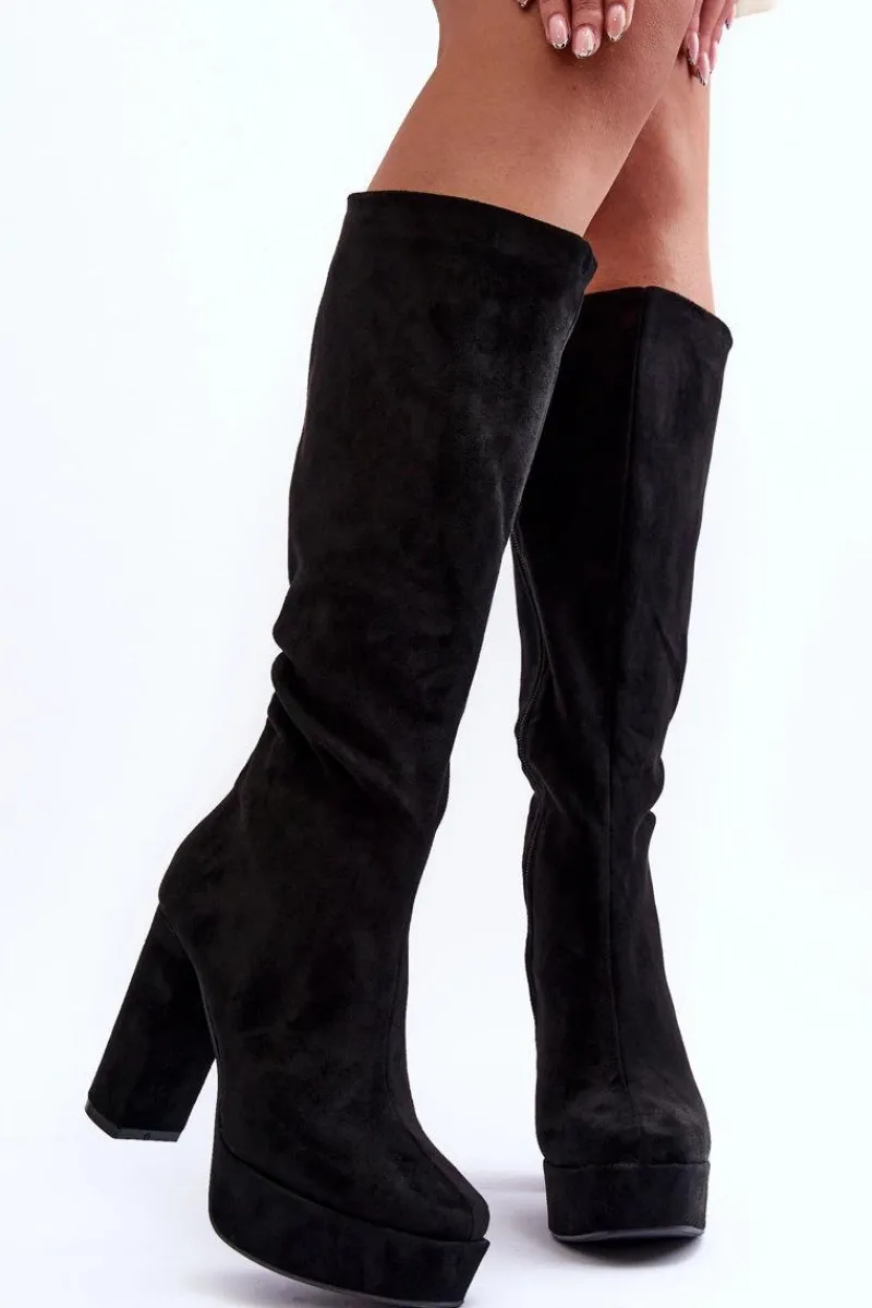 Online Boto Kozaki Przed Kolano Na Obcasie I Platformie Czarne Baldrema