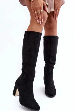 Sale Boto Kozaki Przed Kolano Na Słupku Zamszowe Czarne Kilrenita