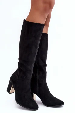 Sale Boto Kozaki Przed Kolano Na Słupku Zamszowe Czarne Kilrenita