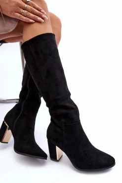 Sale Boto Kozaki Przed Kolano Na Słupku Zamszowe Czarne Kilrenita