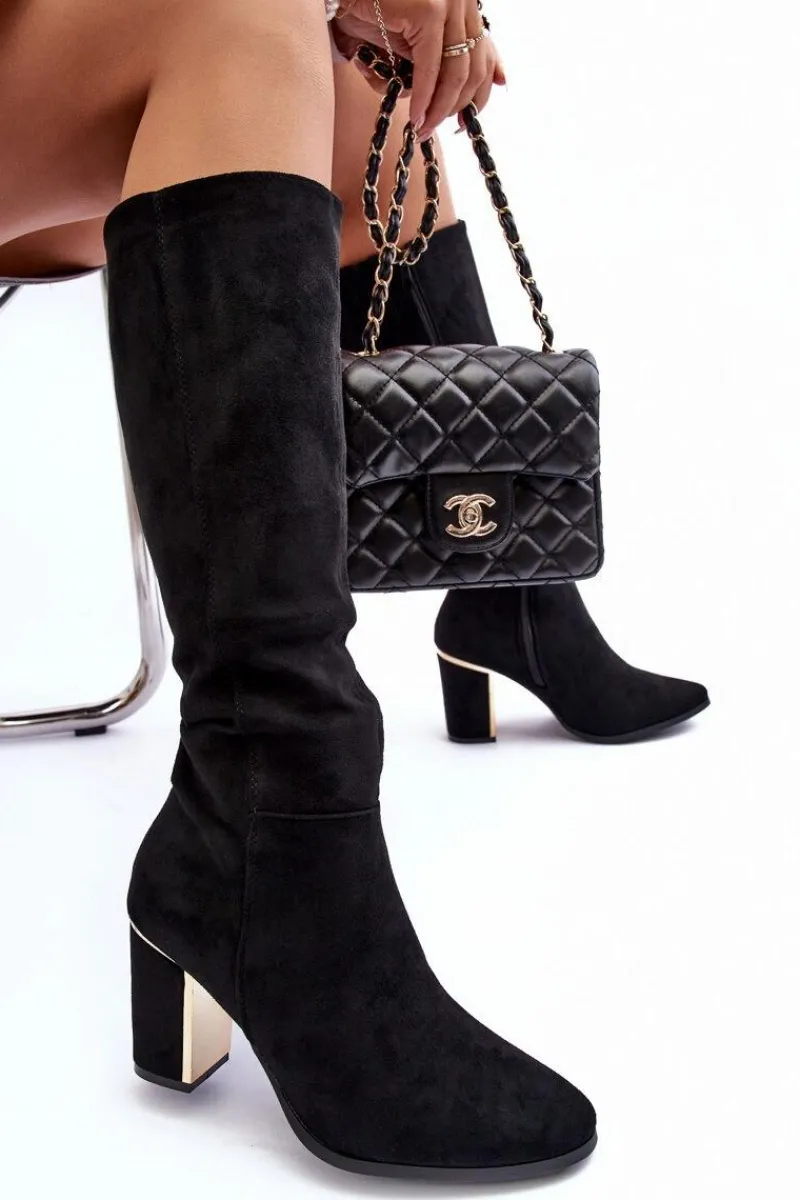 Sale Boto Kozaki Przed Kolano Na Słupku Zamszowe Czarne Kilrenita