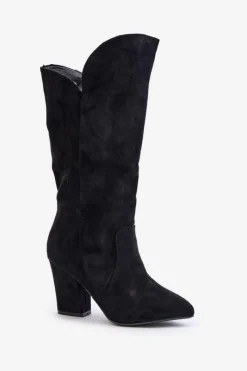 Hot Boto Kozaki Przed Kolano Na Słupku Z Eko Zamszu Czarne Clorira Czarny