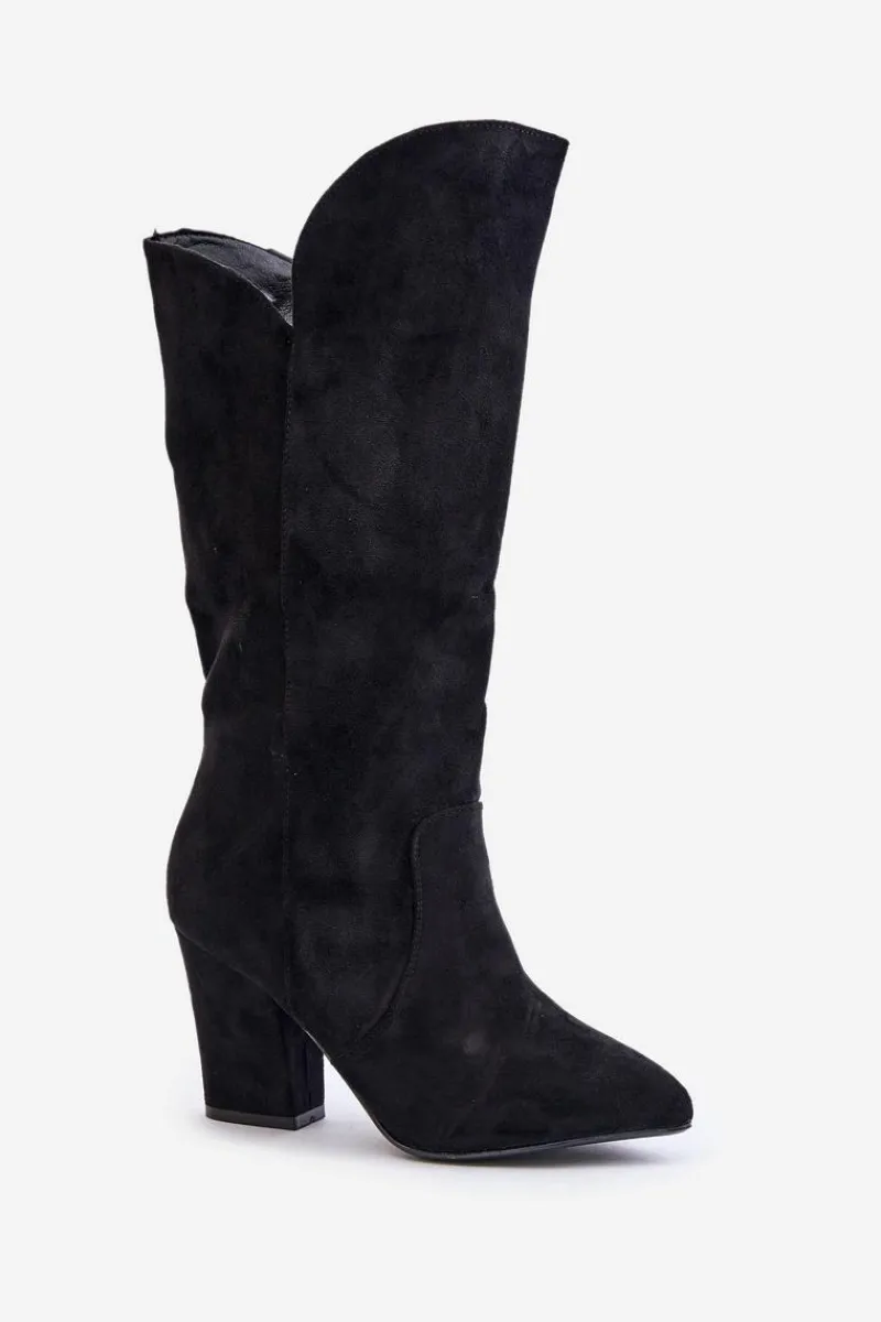 Hot Boto Kozaki Przed Kolano Na Słupku Z Eko Zamszu Czarne Clorira Czarny