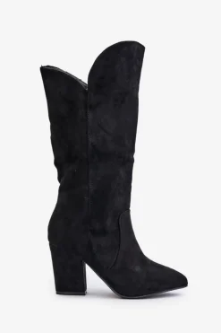 Hot Boto Kozaki Przed Kolano Na Słupku Z Eko Zamszu Czarne Clorira Czarny