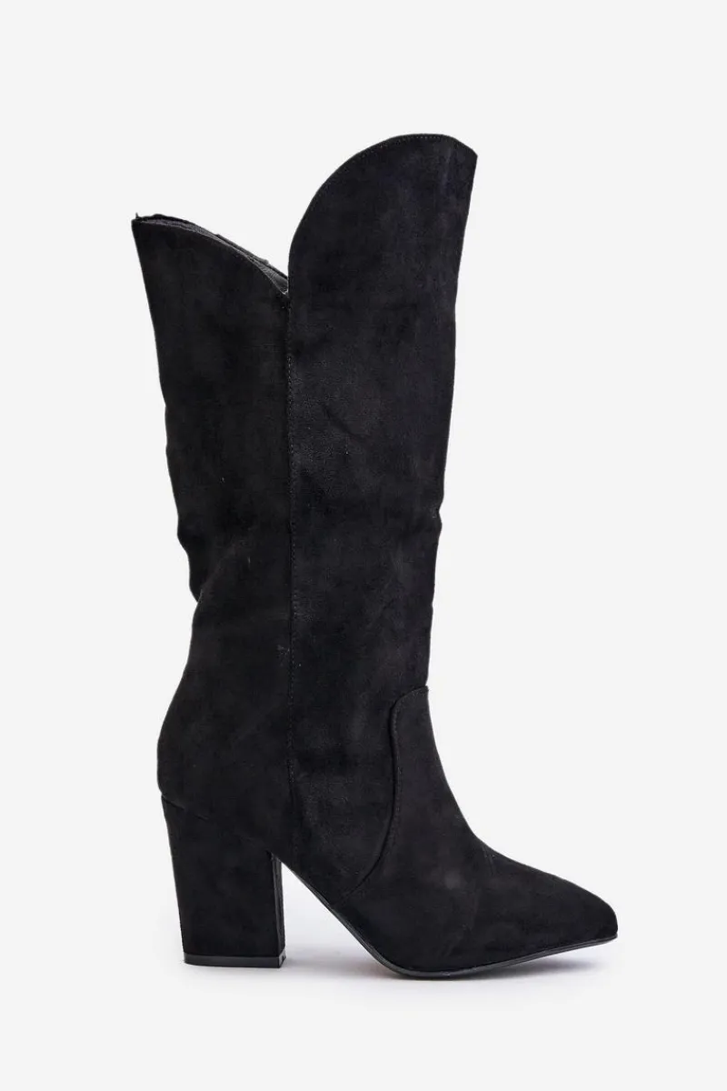 Hot Boto Kozaki Przed Kolano Na Słupku Z Eko Zamszu Czarne Clorira Czarny