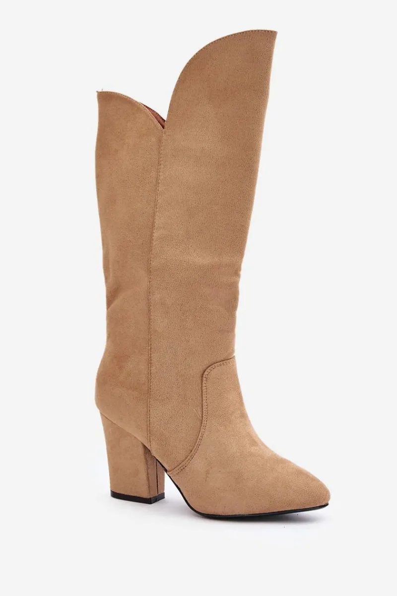 Kozaki Na Słupku|Kozaki Przed Kolano>Boto Kozaki Przed Kolano Na Słupku Z Eko Zamszu Beżowe Clorira