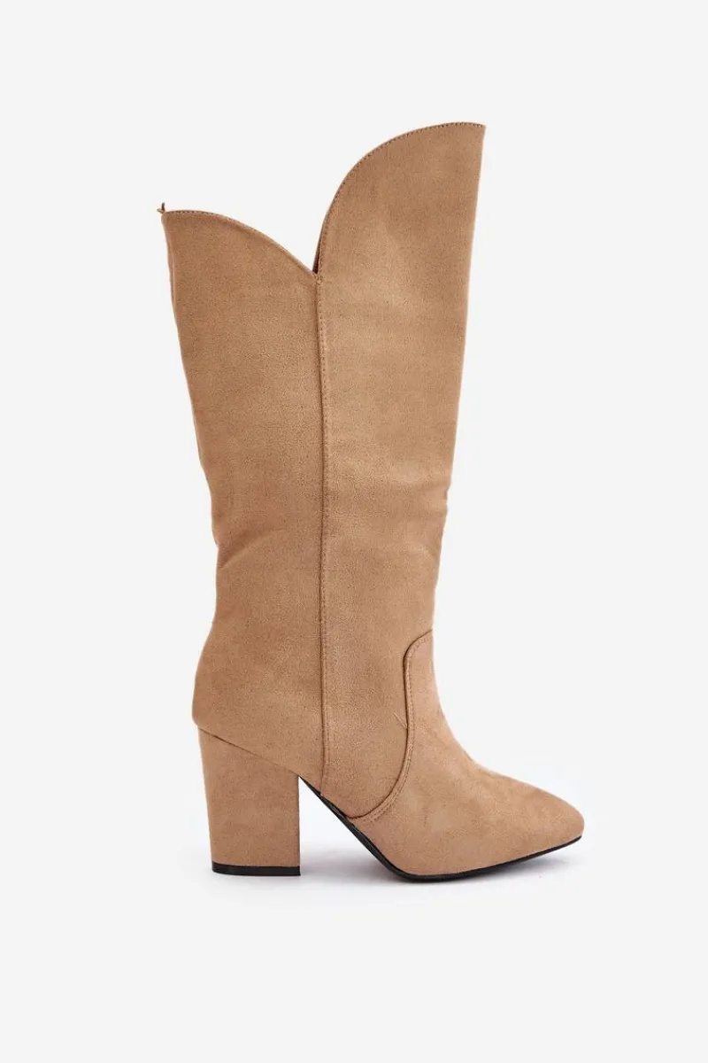 Kozaki Na Słupku|Kozaki Przed Kolano>Boto Kozaki Przed Kolano Na Słupku Z Eko Zamszu Beżowe Clorira