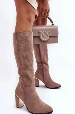 Kozaki Przed Kolano|Kozaki Na Obcasie>Boto Kozaki Przed Kolano Na Słupku Zamszowe Beżowe Kilrenita