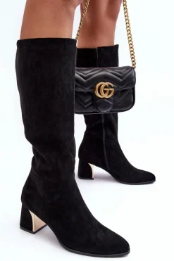 Kozaki Przed Kolano|Kozaki Na Obcasie></noscript>Boto Kozaki Przed Kolano Zamszowe Na Obcasie Czarne Inatris