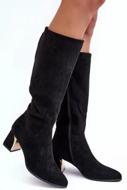 Kozaki Przed Kolano|Kozaki Na Obcasie></noscript>Boto Kozaki Przed Kolano Zamszowe Na Obcasie Czarne Inatris