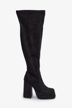 Muszkieterki|Kozaki Za Kolano></noscript>Boto Kozaki Z Cholewką Za Kolano Na Słupku I Platformie Czarne Nadelian