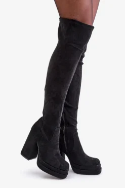 Muszkieterki|Kozaki Za Kolano></noscript>Boto Kozaki Z Cholewką Za Kolano Na Słupku I Platformie Czarne Nadelian