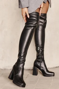 Muszkieterki|Kozaki Na Słupku>Boto Kozaki Z Cholewką Za Kolano Na Słupku Czarne Liatheia