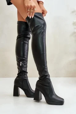 Muszkieterki|Kozaki Na Słupku>Boto Kozaki Z Cholewką Za Kolano Na Słupku Czarne Liatheia