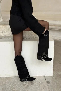 Clearance Kozaki Z Wywiniętą Cholewką Na Słupku Czarne Iveliri Damskie Kozaki Na Słupku|Kozaki Z Wywiniętą Cholewką