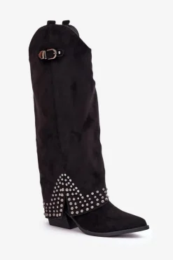 Clearance Kozaki Z Wywiniętą Cholewką Na Słupku Czarne Iveliri Damskie Kozaki Na Słupku|Kozaki Z Wywiniętą Cholewką