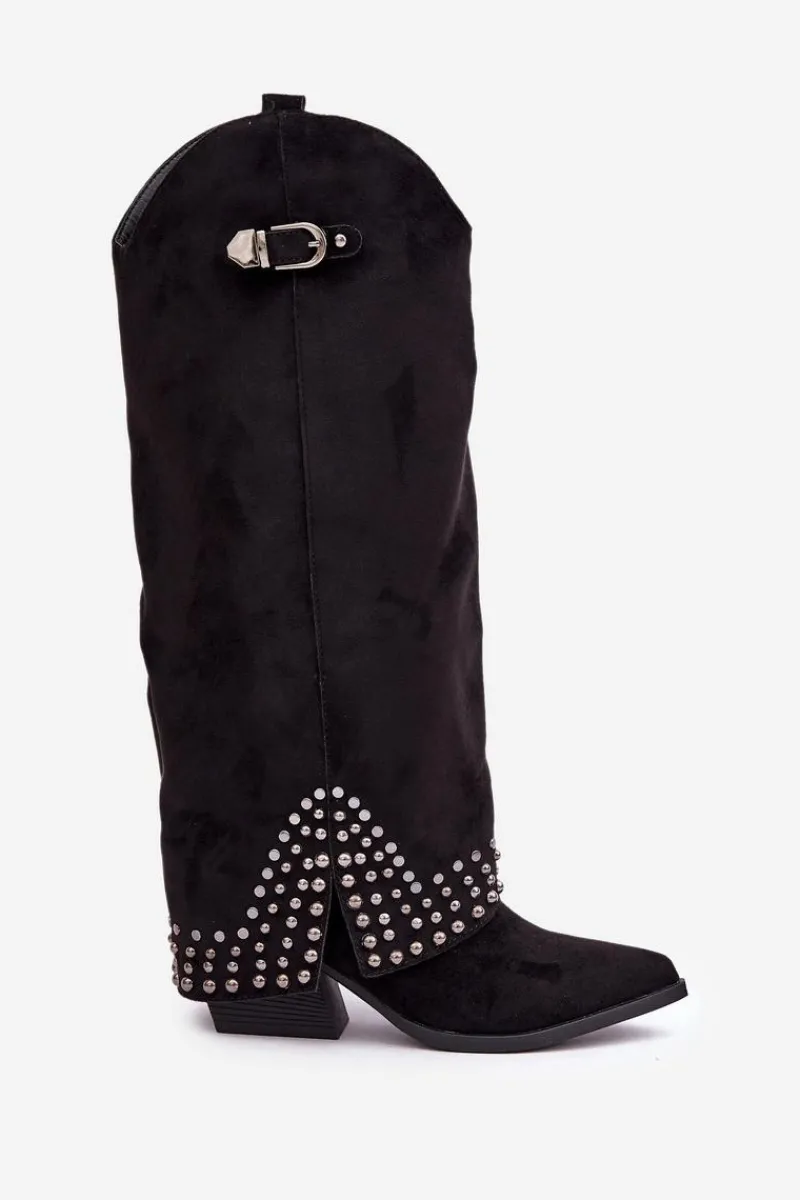 Clearance Kozaki Z Wywiniętą Cholewką Na Słupku Czarne Iveliri Damskie Kozaki Na Słupku|Kozaki Z Wywiniętą Cholewką