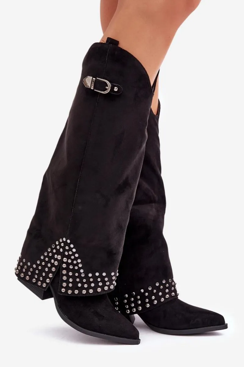 Clearance Kozaki Z Wywiniętą Cholewką Na Słupku Czarne Iveliri Damskie Kozaki Na Słupku|Kozaki Z Wywiniętą Cholewką