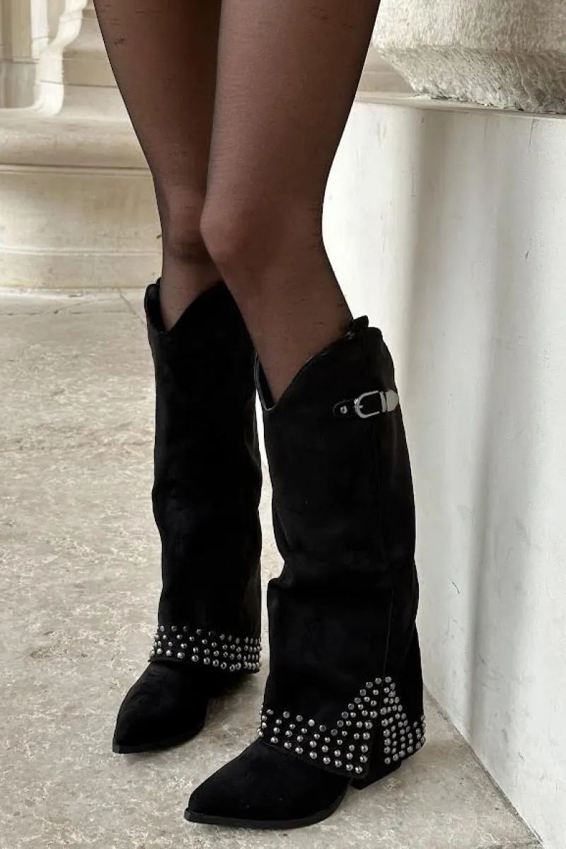 Clearance Kozaki Z Wywiniętą Cholewką Na Słupku Czarne Iveliri Damskie Kozaki Na Słupku|Kozaki Z Wywiniętą Cholewką