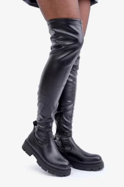 Online Boto Kozaki Za Kolano Na Płaskim Obcasie Czarne Feliri