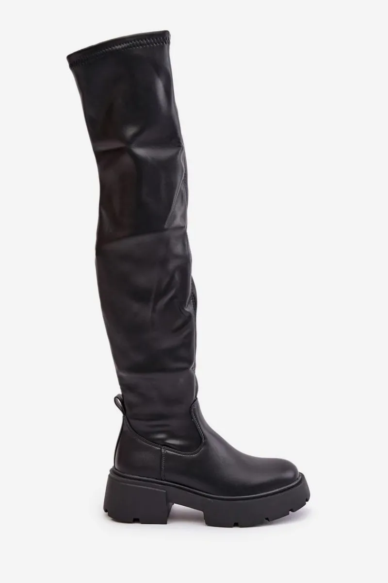 Muszkieterki|Kozaki Za Kolano>Boto Kozaki Za Kolano Na Platformie I Płaskim Obcasie Z Eko Skóry Czarne Loreviana