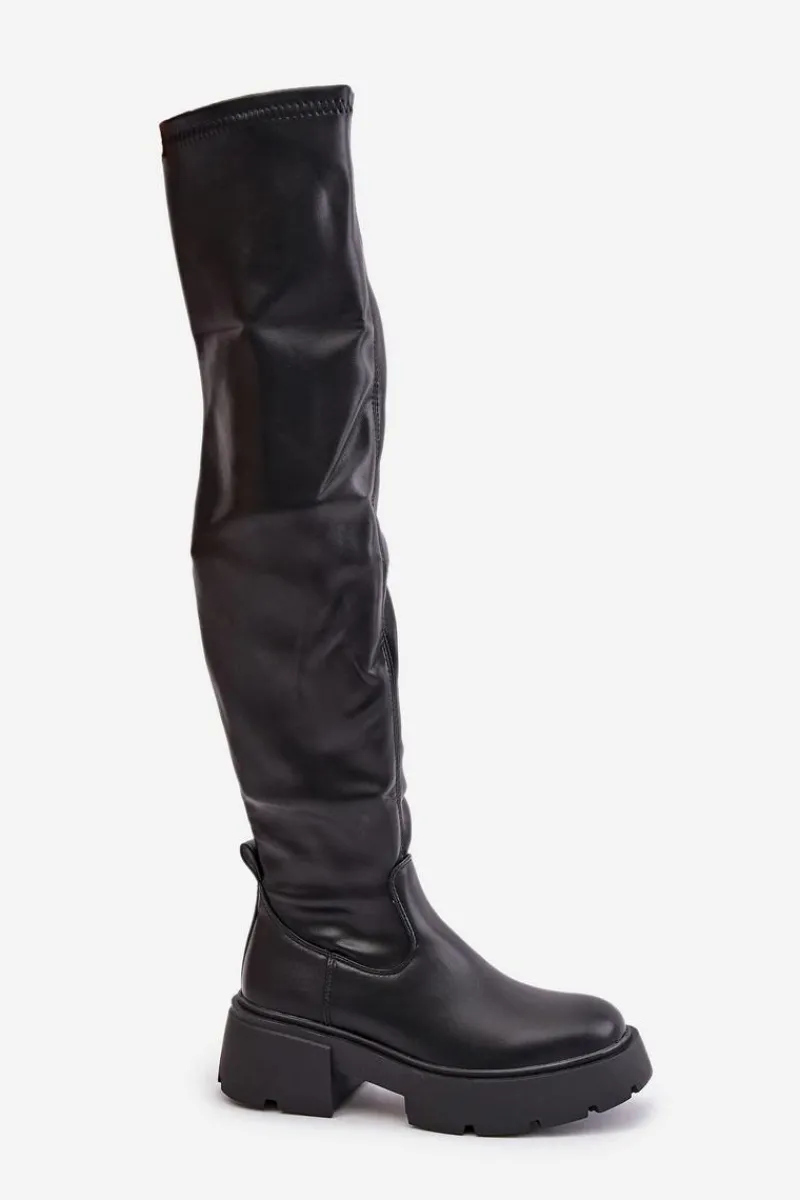 Muszkieterki|Kozaki Za Kolano>Boto Kozaki Za Kolano Na Platformie I Płaskim Obcasie Z Eko Skóry Czarne Loreviana