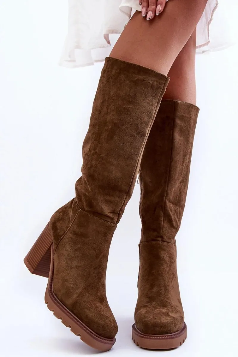 Kozaki Przed Kolano|Kozaki Na Obcasie>Boto Kozaki Zamszowe Na Masywnym Obcasie Oliwkowe Virdana