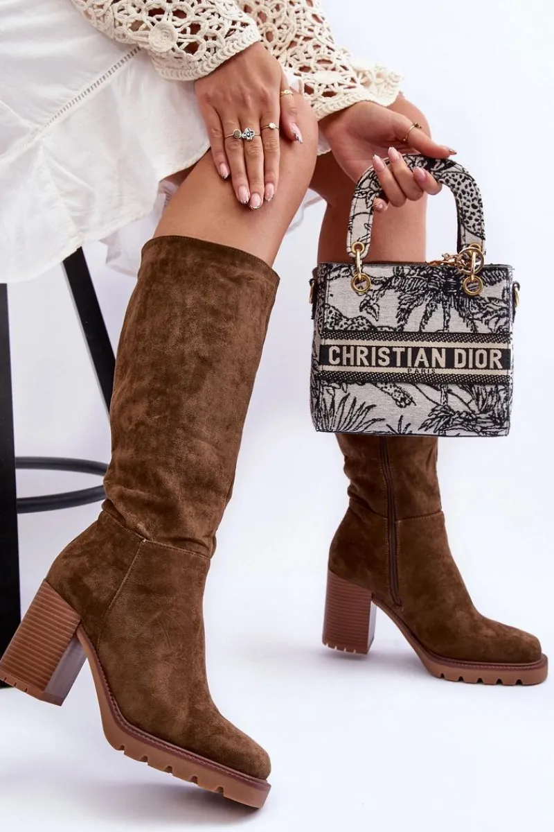 Kozaki Przed Kolano|Kozaki Na Obcasie>Boto Kozaki Zamszowe Na Masywnym Obcasie Oliwkowe Virdana