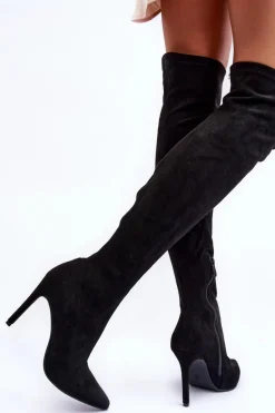 Hot Boto Kozaki Zamszowe Za Kolano Na Szpilce Czarne Calfi