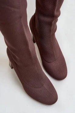 Hot Boto Kozaki Ze Skarpetkową Cholewką Za Kolano Na Słupku Brązowe Esanira Brązowy