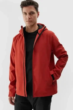 Kurtka Męska Softshell Z Kapturem WAW24TSOFM283-61S Czerwona Męskie Kurtki Męskie|Odzież 4F
