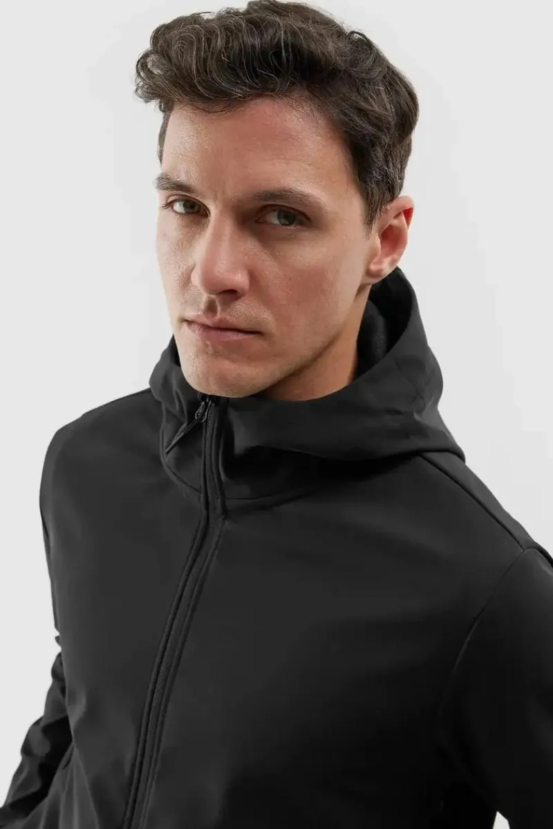 Hot 4F Kurtka Męska Softshell Z Kapturem WAW24TSOFM283-20S Czarna Czarny