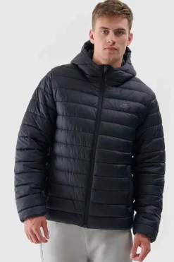 Sale Kurtka Puchowa Męska Z Kapturem WAW24TDJAM484-20S Czarna Męskie Kurtki Męskie|Odzież 4F