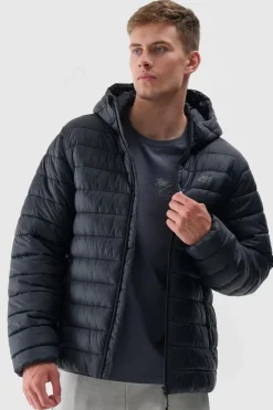 Sale Kurtka Puchowa Męska Z Kapturem WAW24TDJAM484-20S Czarna Męskie Kurtki Męskie|Odzież 4F