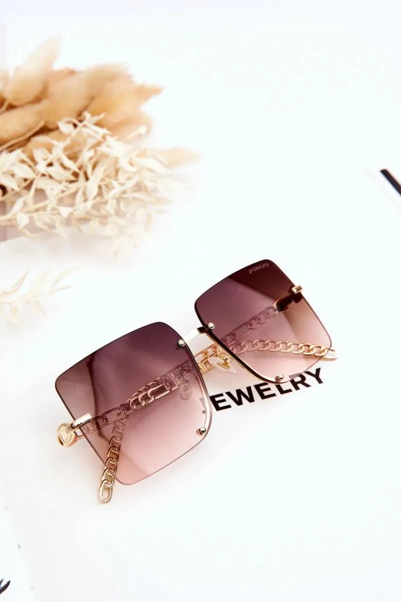 Clearance PRIUS Kwadratowe Okulary Przeciwsłoneczne V508 Złoto-Brązowe