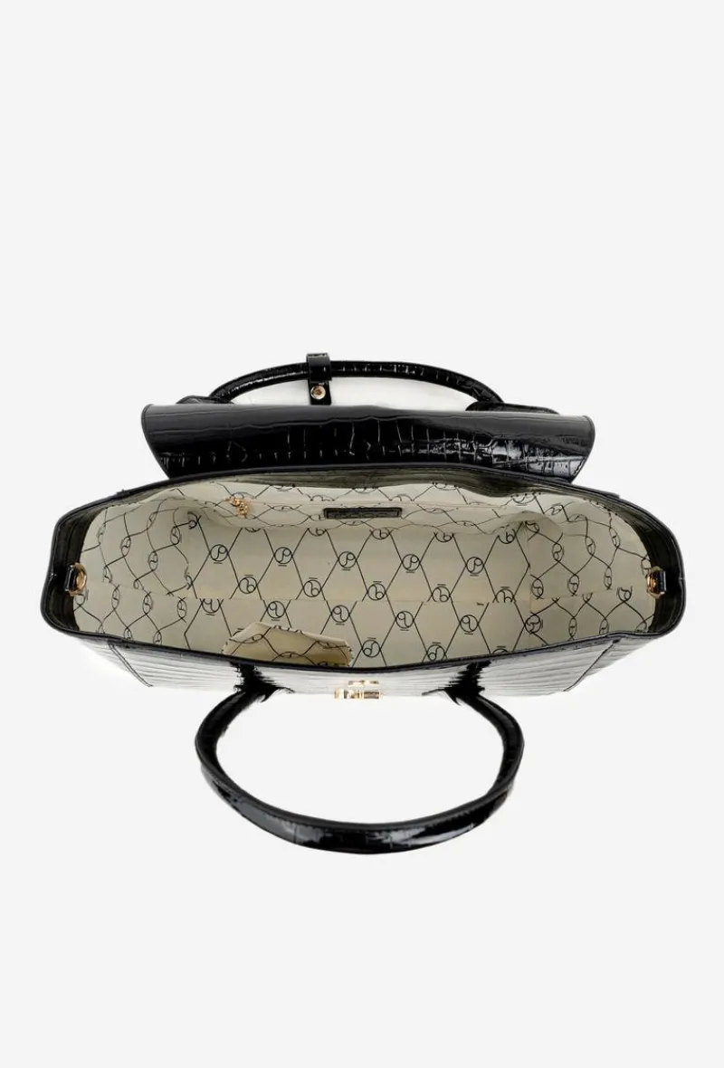 Online Lakierowana Torebka Kuferek Z Tłoczeniem BAG5810-M20 Czarna Torebki Nobo|Torebki Kuferki