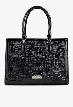 Nobo Lakierowana Torebka Z Tłoczonym Wzorem BAG6150-M20 Czarna
