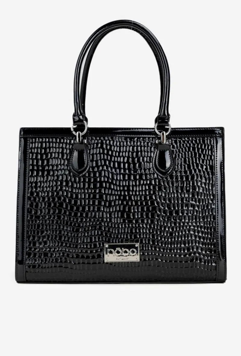 Nobo Lakierowana Torebka Z Tłoczonym Wzorem BAG6150-M20 Czarna