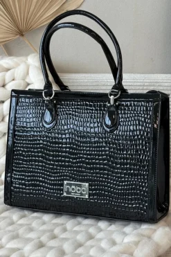 Nobo Lakierowana Torebka Z Tłoczonym Wzorem BAG6150-M20 Czarna