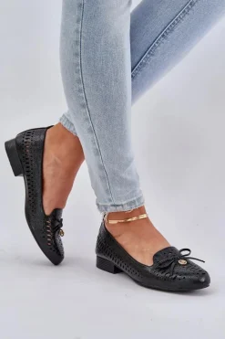 Best Boto Lakierowane Ażurowe Baleriny Z Kokardką Eko Skórzane Czarne Amepitrea Czarny