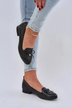 Best Boto Lakierowane Ażurowe Baleriny Z Kokardką Eko Skórzane Czarne Amepitrea Czarny