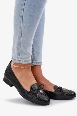 Best Boto Lakierowane Ażurowe Baleriny Z Kokardką Eko Skórzane Czarne Amepitrea Czarny