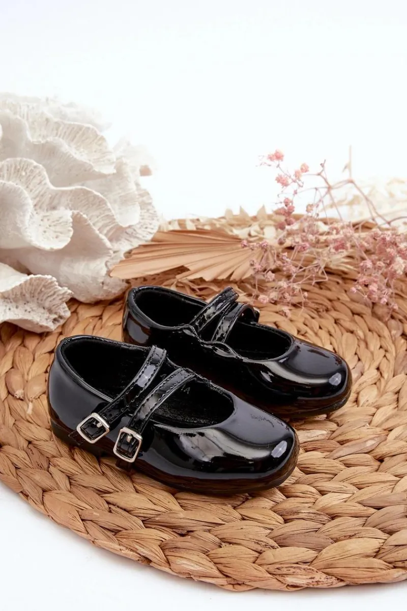 Balerinki Dziecięce>Boto Lakierowane Balerinki Dziecięce Z Paseczkami Czarne Margenis Czarny