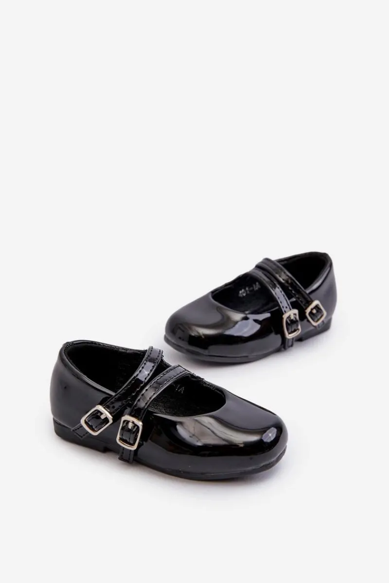 Balerinki Dziecięce>Boto Lakierowane Balerinki Dziecięce Z Paseczkami Czarne Margenis Czarny