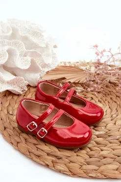 Balerinki Dziecięce>Boto Lakierowane Balerinki Dziecięce Z Paseczkami Czerwone Margenis Czerwony